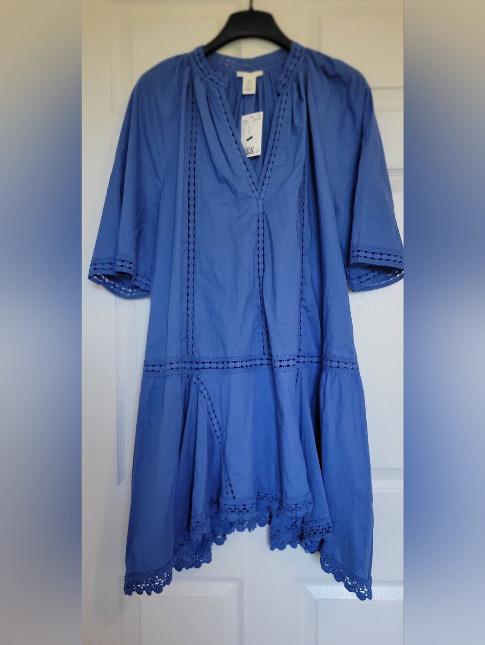 Blue V-Neck Crochet-Trim Women's Top